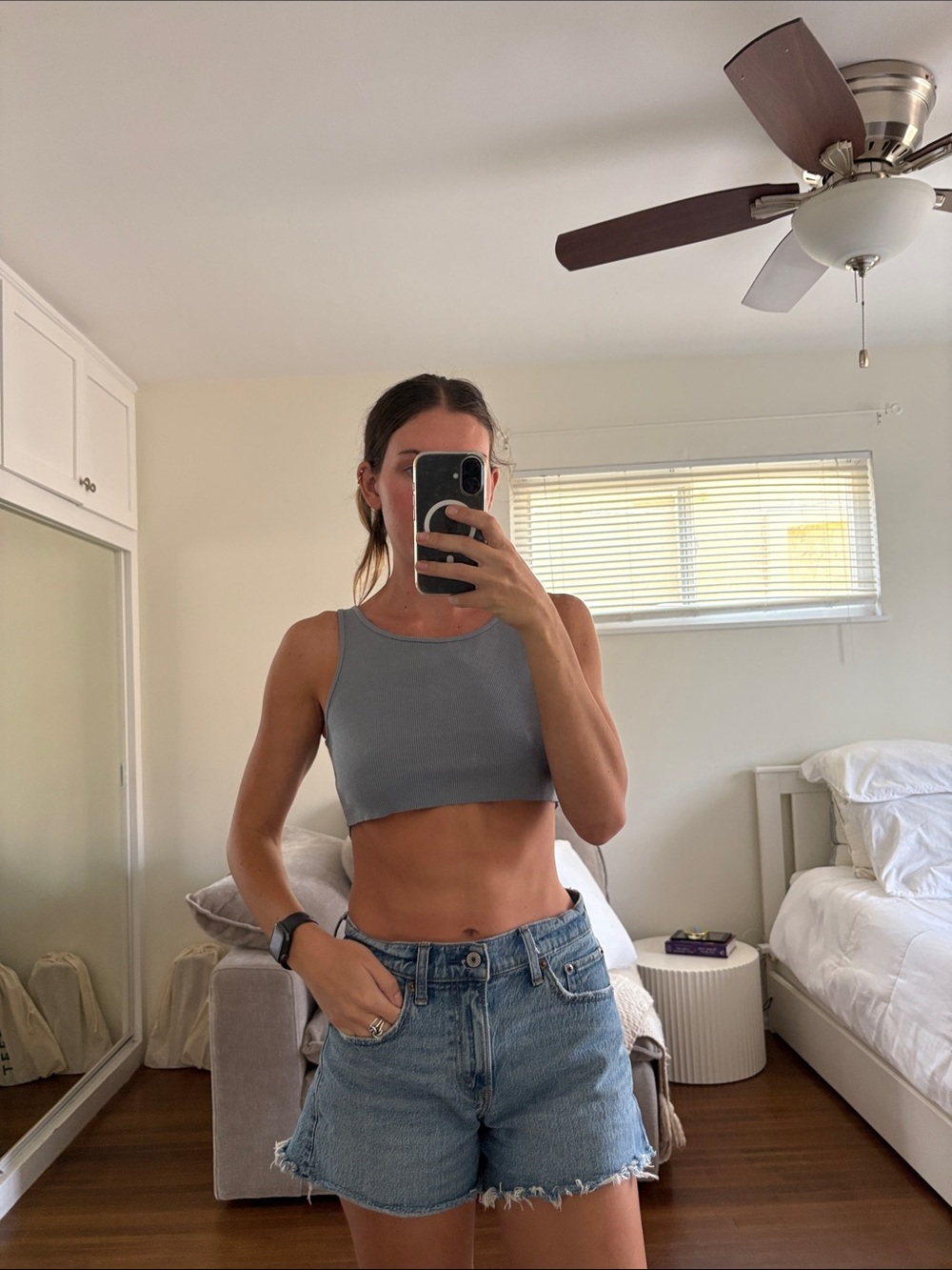 Princess Polly Women’s Blue Grey Cropped Tank Top - Casual Everyday Layering